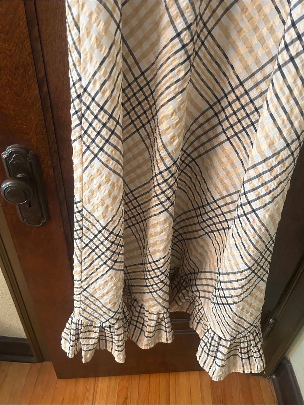 GANNI Smocked Sundress in Beige and Black Plaid - Picture 7 of 14